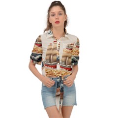 Ai Generated Noodles Pirate Chinese Food Food Tie Front Shirt  by danenraven