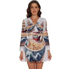 Ai Generated Noodles Pirate Chinese Food Food Long Sleeve V-neck Chiffon Dress  by danenraven
