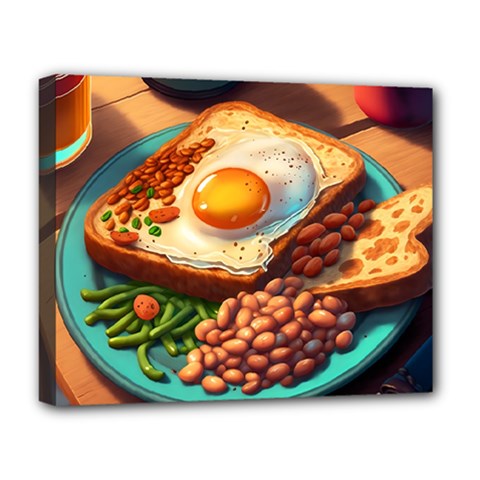 Ai Generated Breakfast Egg Beans Toast Plate Deluxe Canvas 20  X 16  (stretched) by danenraven