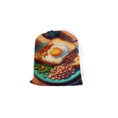 Ai Generated Breakfast Egg Beans Toast Plate Drawstring Pouch (small) by danenraven