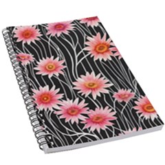 Botanical Black Pink Flowers Pattern 5 5  X 8 5  Notebook by GardenOfOphir