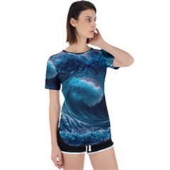 Tsunami Waves Ocean Sea Water Rough Seas 4 Perpetual Short Sleeve T-shirt by Ravend