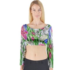 Celestial And Charming Florals Long Sleeve Crop Top by GardenOfOphir