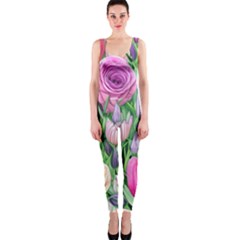 Classic Watercolor Flowers One Piece Catsuit by GardenOfOphir