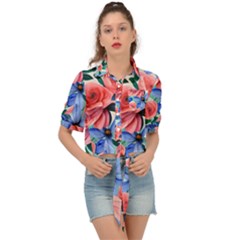 Classy Watercolor Flowers Tie Front Shirt  by GardenOfOphir