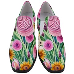 Cheerful And Captivating Watercolor Flowers Women Slip On Heel Loafers by GardenOfOphir
