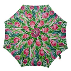 Cheerful And Captivating Watercolor Flowers Hook Handle Umbrellas (medium) by GardenOfOphir