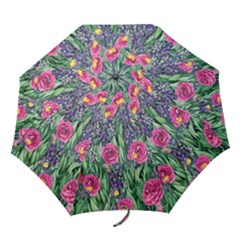 Dazzling Watercolor Flowers And Foliage Folding Umbrellas by GardenOfOphir