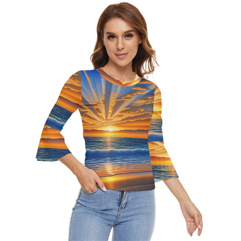 Sunset Scenic View Photography Bell Sleeve Top by GardenOfOphir