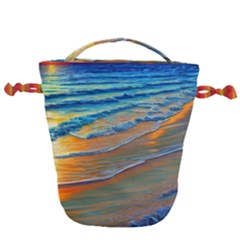 Modern Sunset Over The Ocean Drawstring Bucket Bag by GardenOfOphir