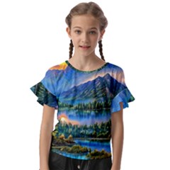 Stunning Sunset By The Lake Kids  Cut Out Flutter Sleeves by GardenOfOphir