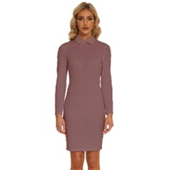 Copper Rose Brown	 - 	long Sleeve Shirt Collar Bodycon Dress by ColorfulDresses