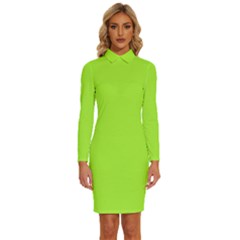 Chartreuse Green	 - 	long Sleeve Shirt Collar Bodycon Dress by ColorfulDresses