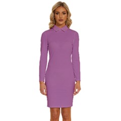 Bodacious Pink	 - 	long Sleeve Shirt Collar Bodycon Dress by ColorfulDresses