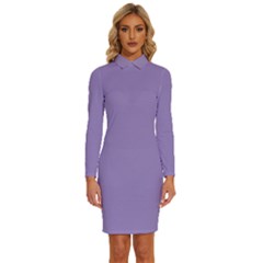 Bougain Villea Purple	 - 	long Sleeve Shirt Collar Bodycon Dress by ColorfulDresses