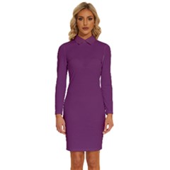 Byzantine Purple	 - 	long Sleeve Shirt Collar Bodycon Dress by ColorfulDresses