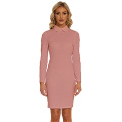 Blooming Dahlia Red	 - 	long Sleeve Shirt Collar Bodycon Dress by ColorfulDresses