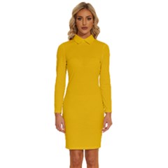 Golden Poppy Yellow	 - 	long Sleeve Shirt Collar Bodycon Dress by ColorfulDresses