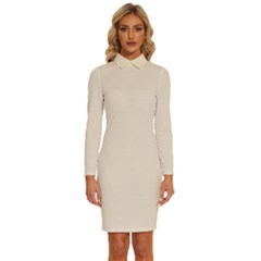 Champagne White	 - 	long Sleeve Shirt Collar Bodycon Dress by ColorfulDresses
