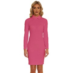 Punch Pink	 - 	long Sleeve Shirt Collar Bodycon Dress by ColorfulDresses