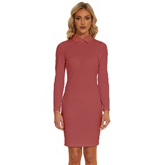 Deep Chestnut Red	 - 	long Sleeve Shirt Collar Bodycon Dress by ColorfulDresses