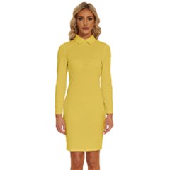 Mustard Yellow	 - 	long Sleeve Shirt Collar Bodycon Dress by ColorfulDresses