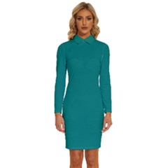 Teal Green	 - 	long Sleeve Shirt Collar Bodycon Dress by ColorfulDresses