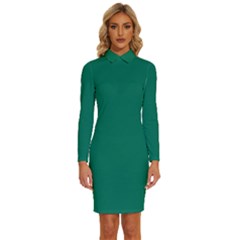 Tropical Rainforest Green	 - 	long Sleeve Shirt Collar Bodycon Dress by ColorfulDresses