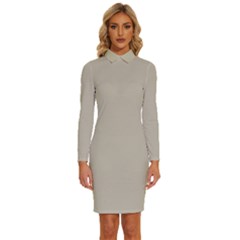 Silver Plated Grey	 - 	long Sleeve Shirt Collar Bodycon Dress by ColorfulDresses