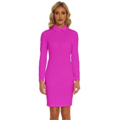 Razzle Dazzle Rose Pink	 - 	long Sleeve Shirt Collar Bodycon Dress by ColorfulDresses