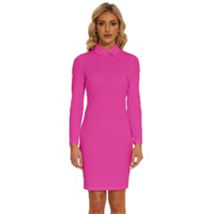Wild Strawberry Pink	 - 	long Sleeve Shirt Collar Bodycon Dress by ColorfulDresses