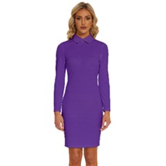 Rebecca Purple	 - 	long Sleeve Shirt Collar Bodycon Dress by ColorfulDresses