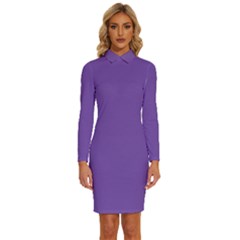 Royal Purple	 - 	long Sleeve Shirt Collar Bodycon Dress by ColorfulDresses