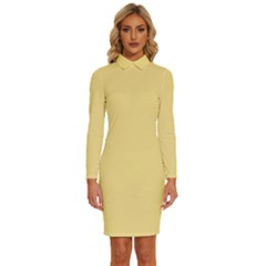 Short Bread Yellow	 - 	long Sleeve Shirt Collar Bodycon Dress by ColorfulDresses