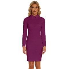 Pansy Purple	 - 	long Sleeve Shirt Collar Bodycon Dress by ColorfulDresses