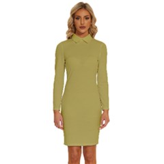 Vegas Gold	 - 	long Sleeve Shirt Collar Bodycon Dress by ColorfulDresses