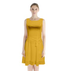 Bee Yellow	 - 	sleeveless Waist Tie Chiffon Dress by ColorfulDresses