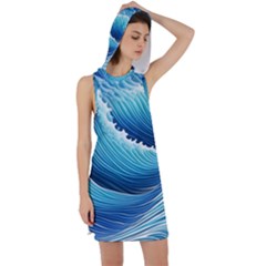 Simple Summer Wave Pattern Racer Back Hoodie Dress by GardenOfOphir