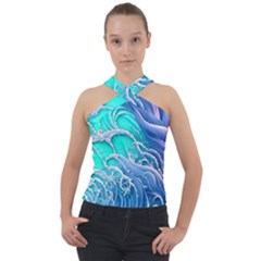 The Beauty Of Waves Cross Neck Velour Top by GardenOfOphir