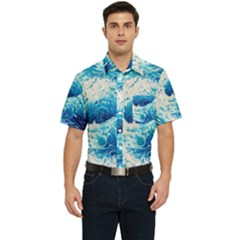 Abstract Blue Ocean Wave Ii Men s Short Sleeve Pocket Shirt  by GardenOfOphir