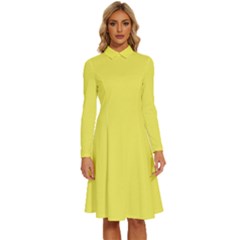 Icterine Yellow	 - 	long Sleeve Shirt Collar A-line Dress by ColorfulDresses