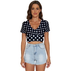 Black And White Polka Dots V-neck Crop Top by GardenOfOphir