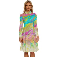 Abstract-14 Long Sleeve Shirt Collar A-line Dress by nateshop