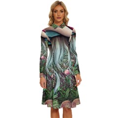 Craft Mushroom Long Sleeve Shirt Collar A-line Dress by GardenOfOphir