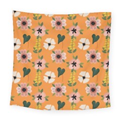 Flower Orange Pattern Floral Square Tapestry (large) by Dutashop