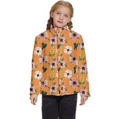 Flower Orange Pattern Floral Kids  Puffer Bubble Jacket Coat by Dutashop