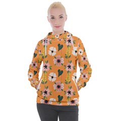 Flower Orange Pattern Floral Women s Hooded Pullover by Dutashop
