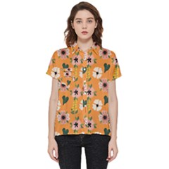 Flower Orange Pattern Floral Short Sleeve Pocket Shirt by Dutashop