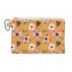 Flower Orange Pattern Floral Canvas Cosmetic Bag (large) by Dutashop