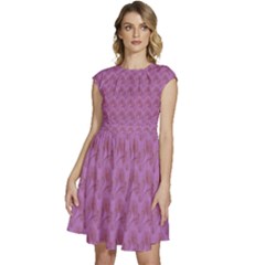 Violet Flowers Cap Sleeve High Waist Dress by Sparkle